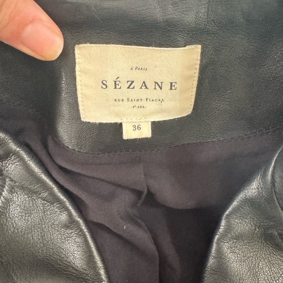 Sézane Black Leather Moto Jacket - Picture 2 of 3
